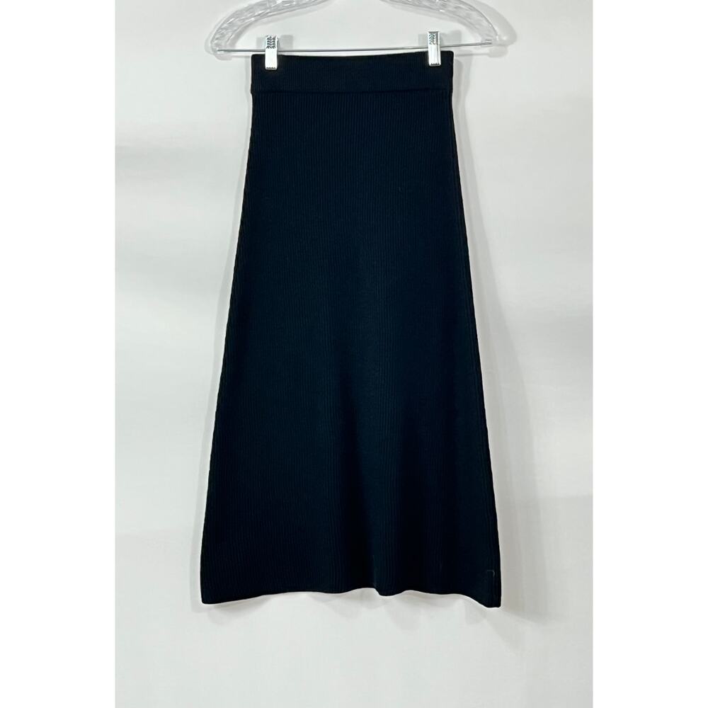 SEZANE XS Black Naelle Ribbed A-Line Midi Sweater Skirt Merino Wool Cotton NWT - Picture 8 of 9